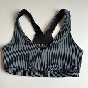 LIKE NEW Beyond Yoga (XS) Pinstripe Racerback Sports Bra V Neck, Racerback Blue